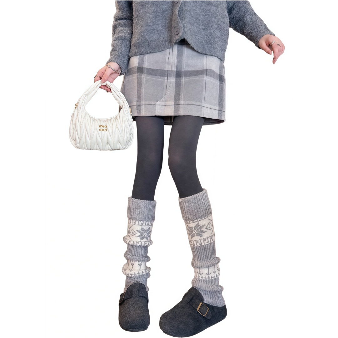 Womens Nordic Fair Isle Knit Leg Warmers Thicken Warm Knitted Foot Cover